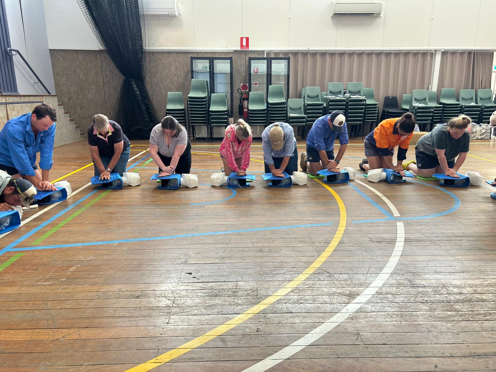 Group CPR training session